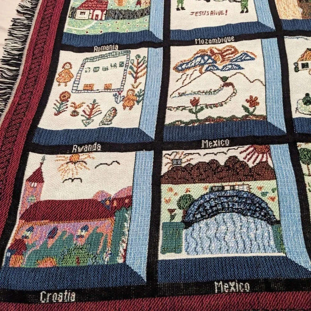Vintage Goodwin Weavers Life Outreach 2000 Throw Tapestry Mission International